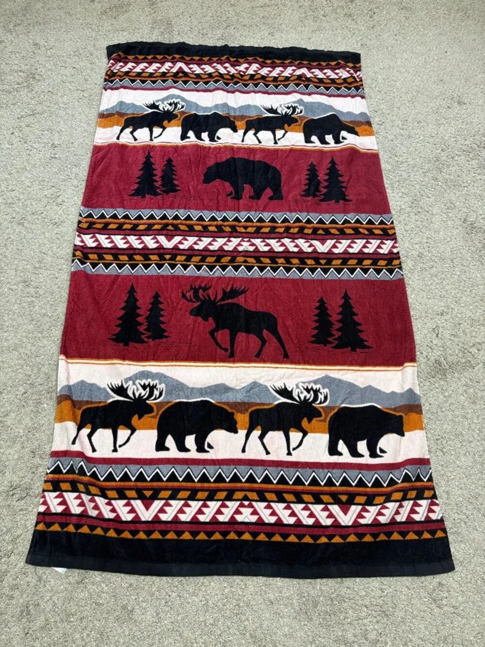 VTG Earth Ragz Beach Towel RARE Moose Bear Cabin Lodge Southwest Cotton 34x64 in